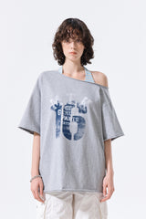 MATIN KIM MTK 16 GRAFFITI LOGO ASYMMETRIC TOP IN GREY