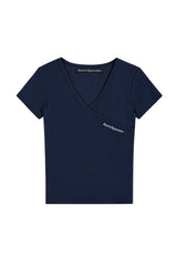 WRAP HALF SLEEVE TOP - NAVY