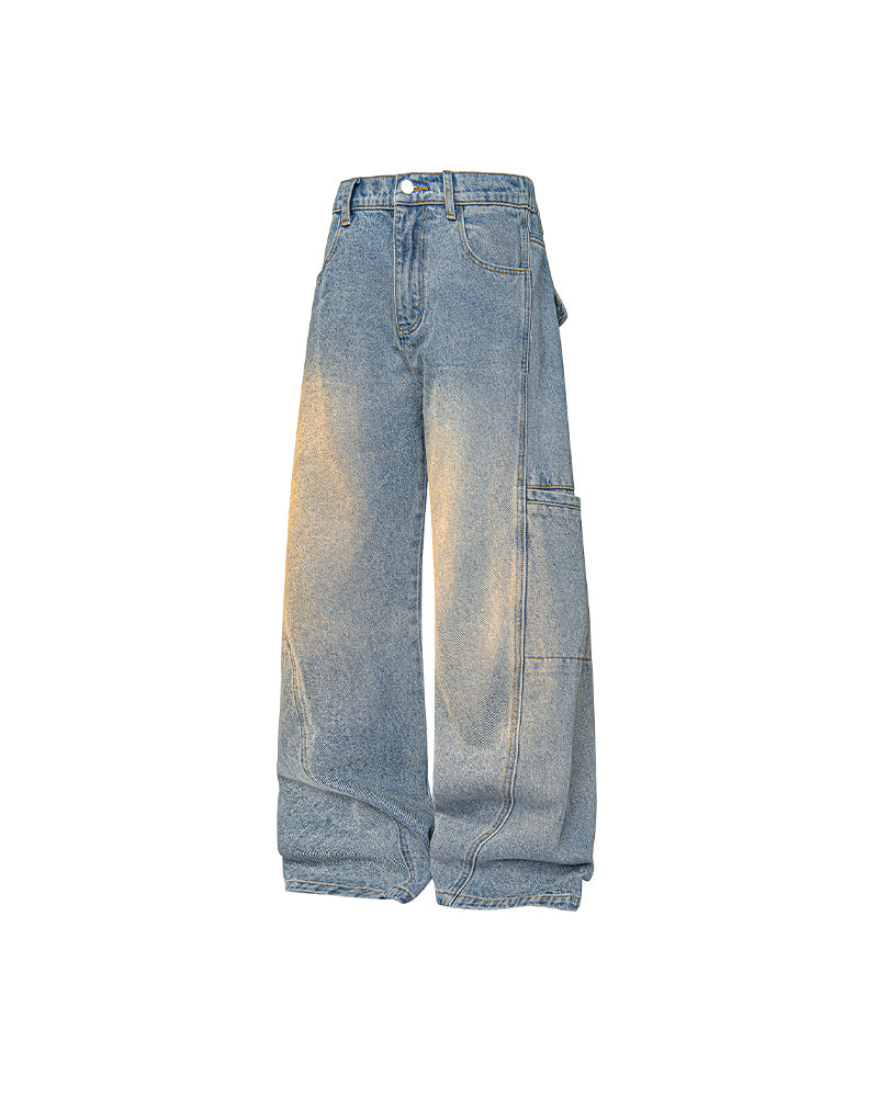 Washed distressed straight leg pants