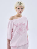 MARDI WAFFLE TSHIRT OFF SHOULDER FLOWERMARDI_PINK PINK
