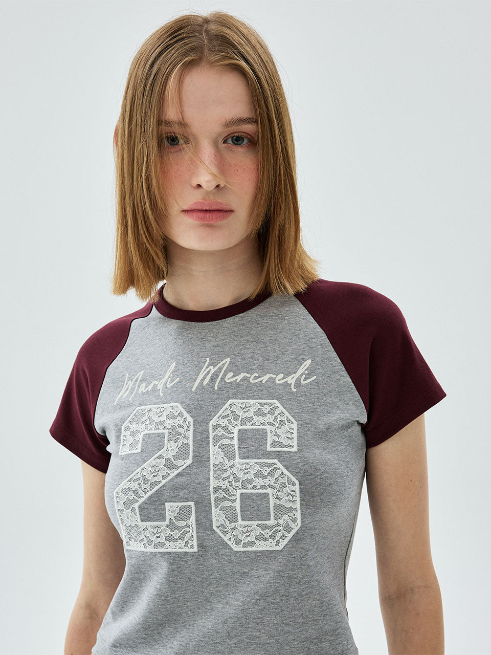 MARDI CROPPED TSHIRT RAGLAN NO.26 LACE_GREY BEIGE