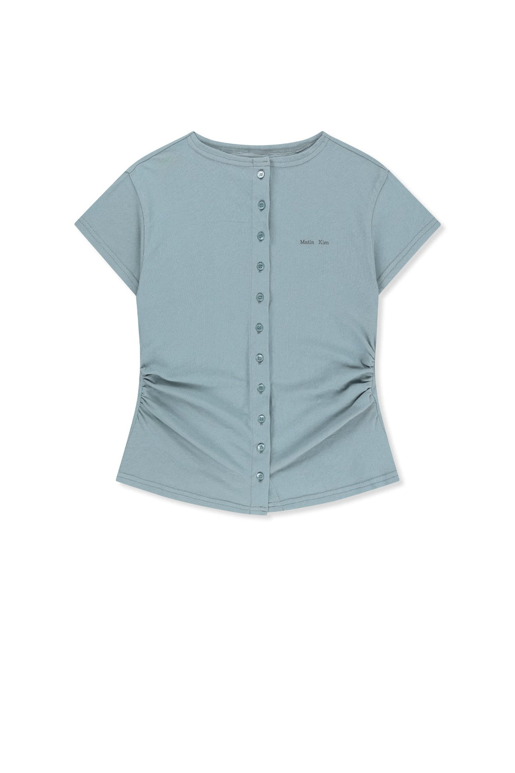MATIN KIM SIDE SHIRRING BUTTON TOP IN LIGHT BLUE