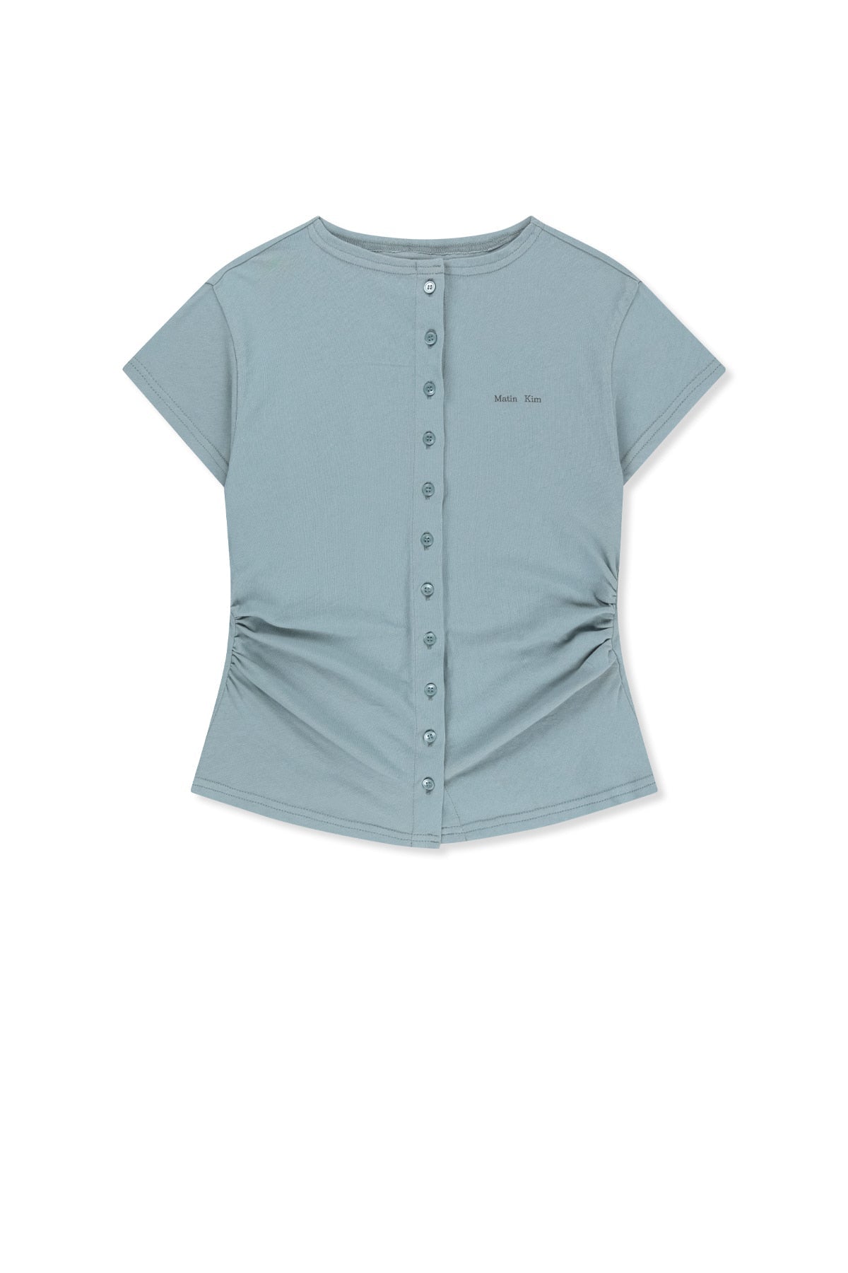 MATIN KIM SIDE SHIRRING BUTTON TOP IN LIGHT BLUE
