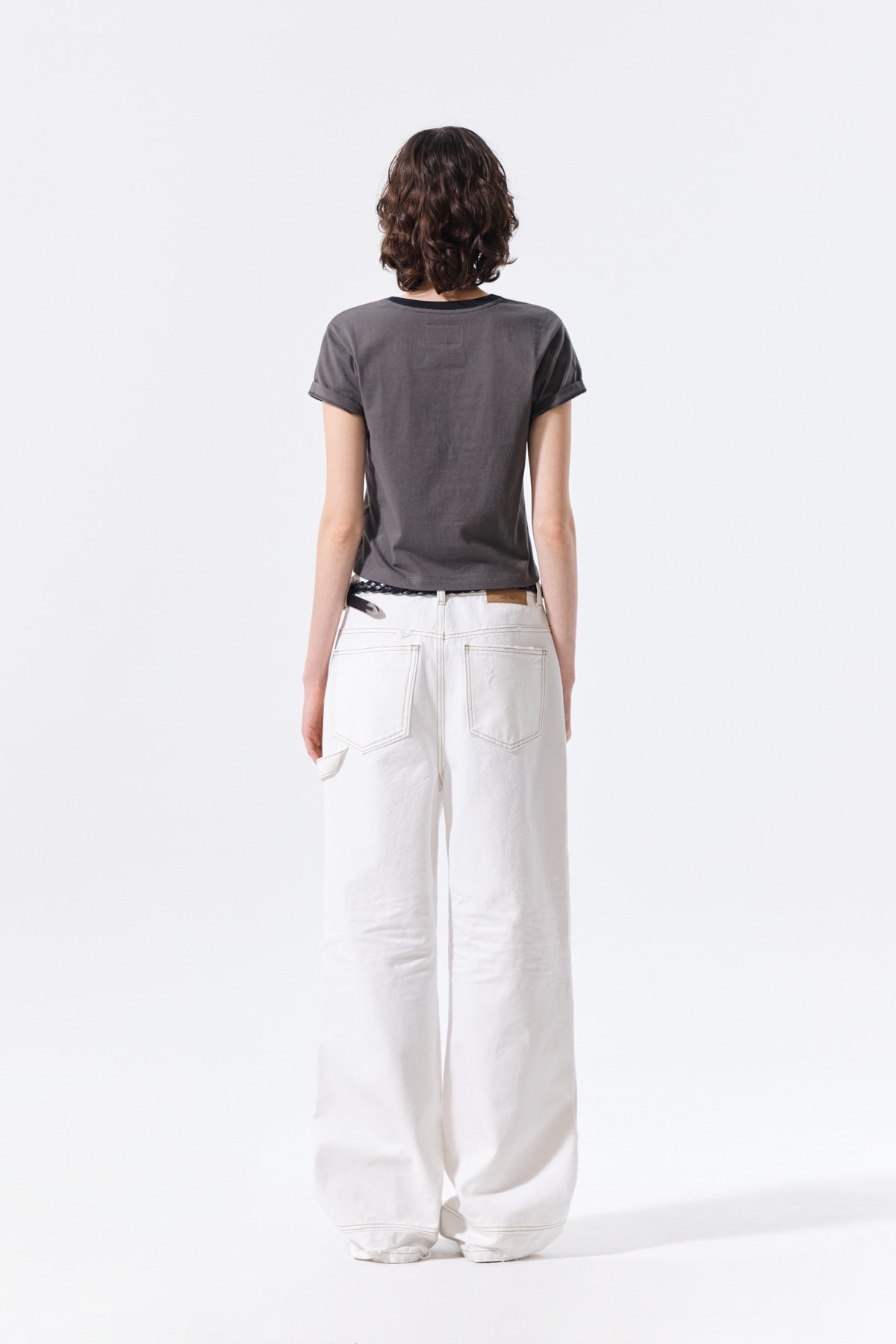 MATIN KIM TONAL RIB LOGO CROP TOP IN CHARCOAL