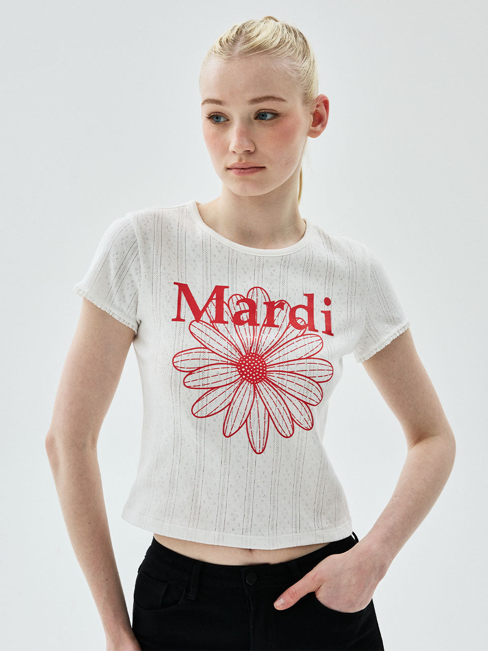 MARDI SLIM FIT TOP EYELET FLOWERMARDI_IVORY RED