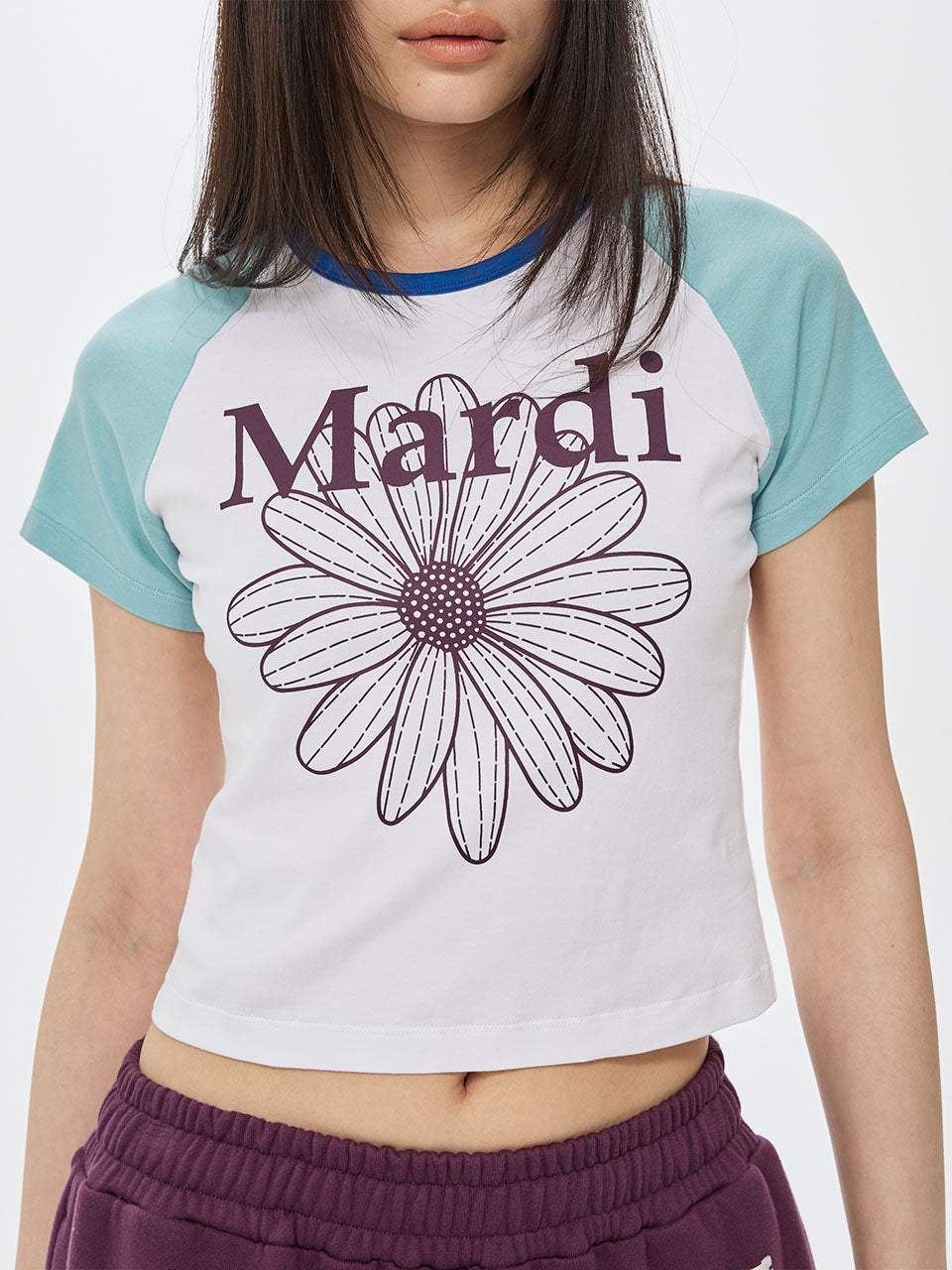 MARDI CROPPED TSHIRT RAGLAN FLOWERMARDI_WHITE PLUM