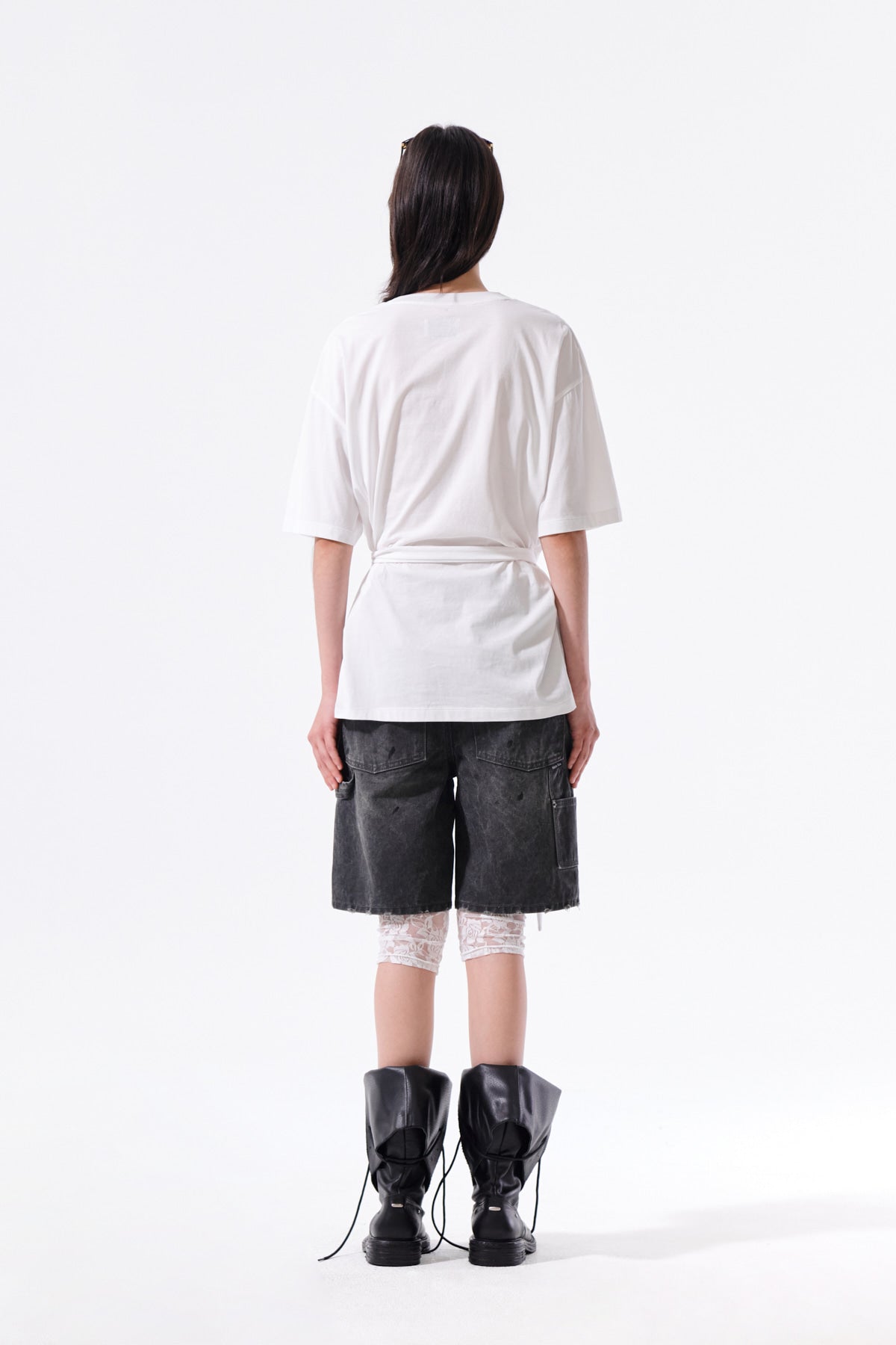 MATIN KIM TIE DETAIL DRAPED LOGO TOP IN WHITE