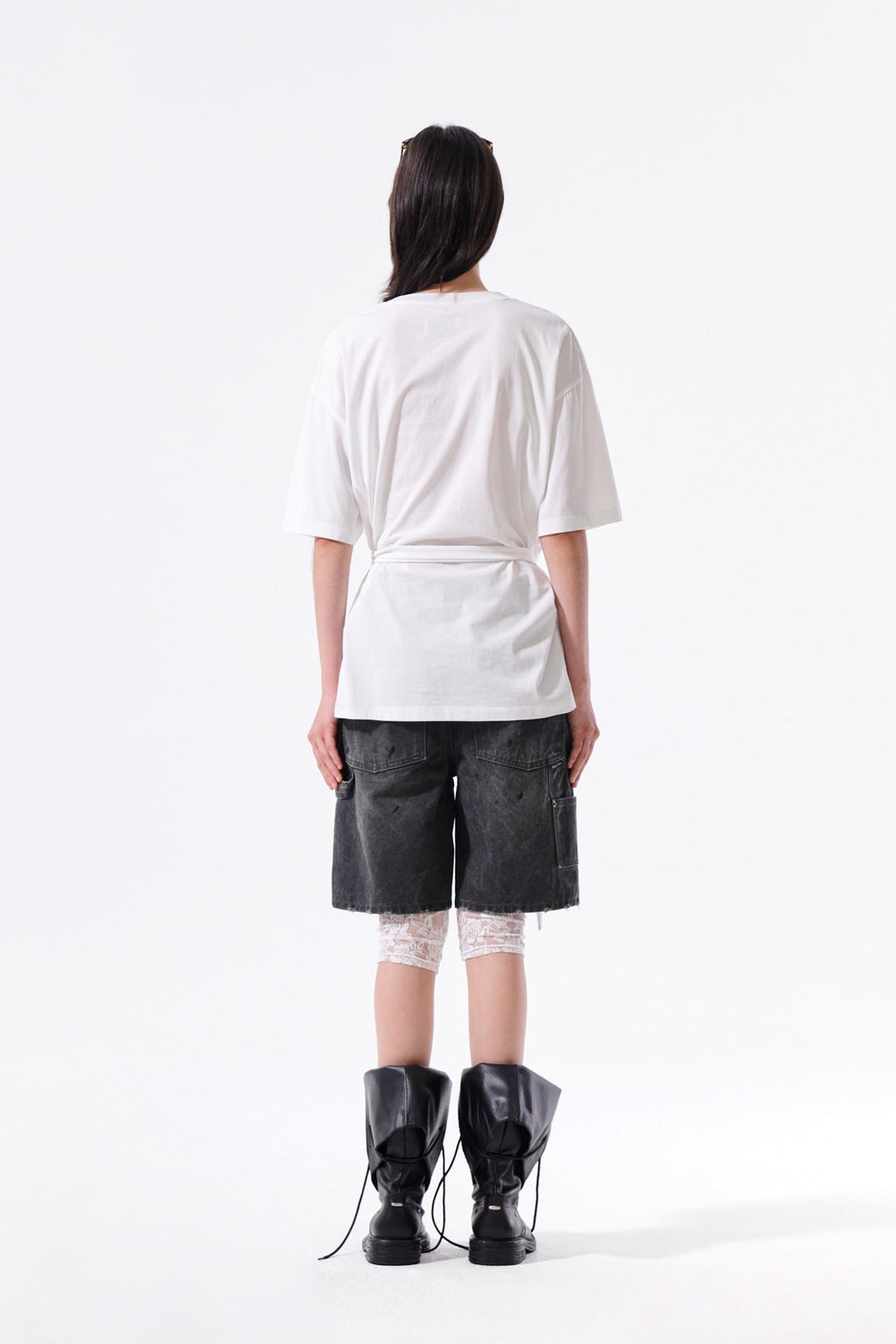 MATIN KIM TIE DETAIL DRAPED LOGO TOP IN WHITE