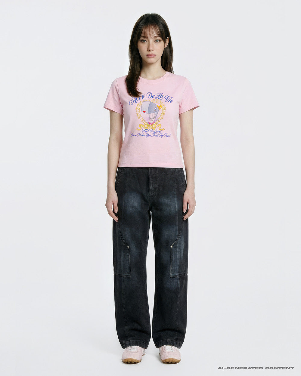ADLV WOMAN HEART PEARL SHORT SLEEVE T-SHIRT LIGHT PINK