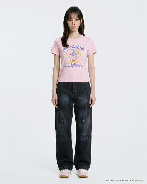 ADLV WOMAN HEART PEARL SHORT SLEEVE T-SHIRT LIGHT PINK