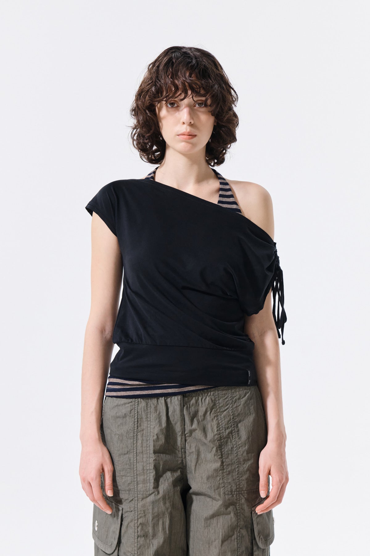 MATIN KIM DRAPED ASYMMETRIC SLEEVELESS TOP IN BLACK
