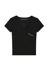 WRAP HALF SLEEVE TOP - BLACK