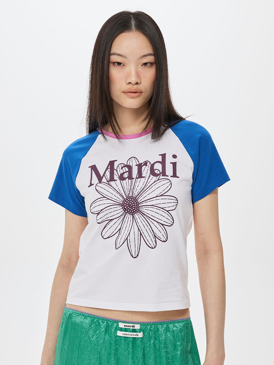 MARDI SLIM TSHIRT RAGLAN FLOWERMARDI_WHITE PLUM
