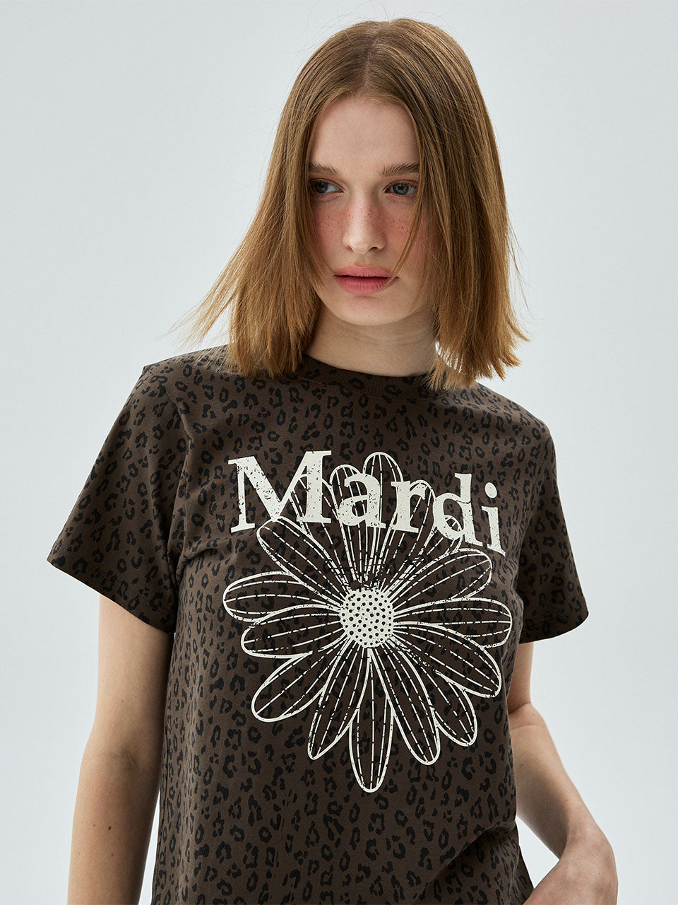 MARDI SLIM TSHIRT LEOPARD FLOWERMARDI CRACKED_BROWN IVORY