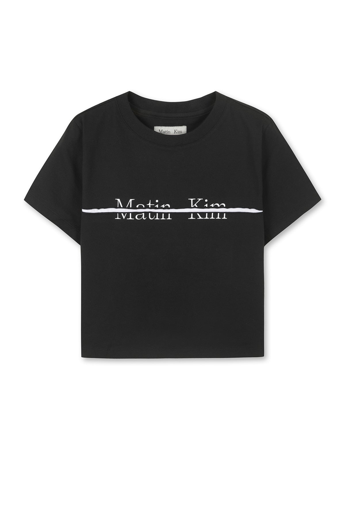 MATIN KIM CUTTED LOGO CROP TOP IN BLACK