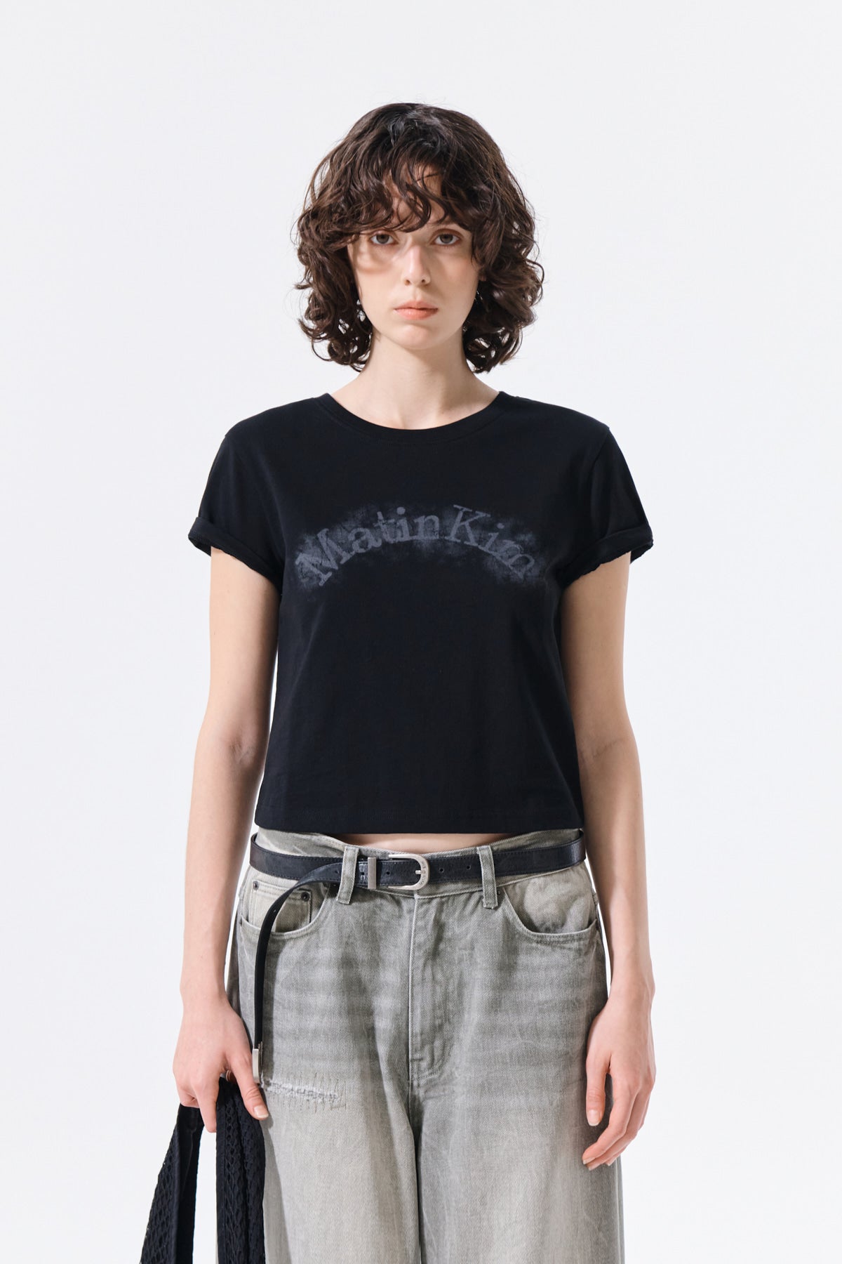 MATIN KIM ARCH LOGO CROP TOP IN BLACK