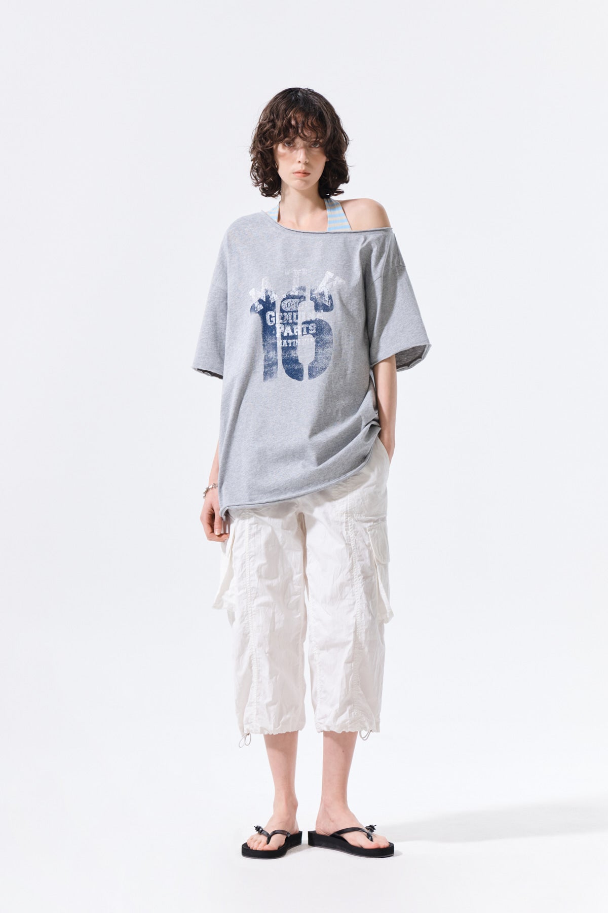MATIN KIM MTK 16 GRAFFITI LOGO ASYMMETRIC TOP IN GREY
