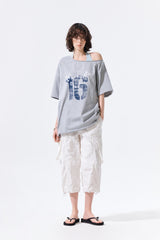 MATIN KIM MTK 16 GRAFFITI LOGO ASYMMETRIC TOP IN GREY