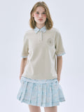 MARDI ACTIF LAYERED PIQUET TSHIRT FLOWER NEEDLEWORK_LIGHT BEIGE BEIGE