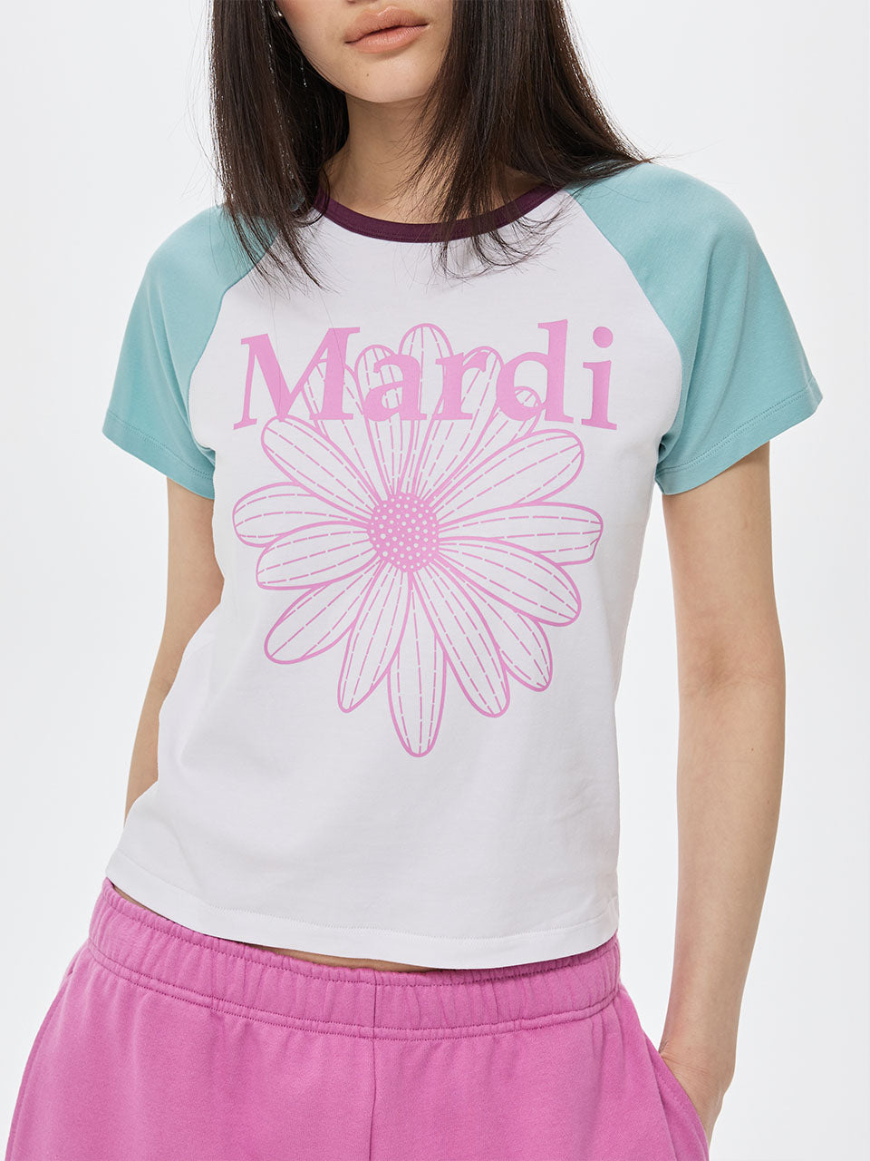 MARDI SLIM TSHIRT RAGLAN FLOWERMARDI_WHITE LAVENDER