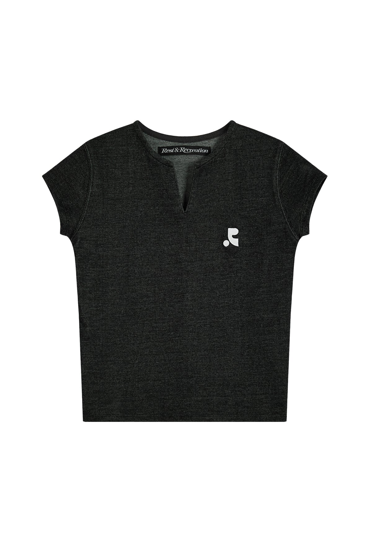 SLIT NECK T-SHIRT - BLACK