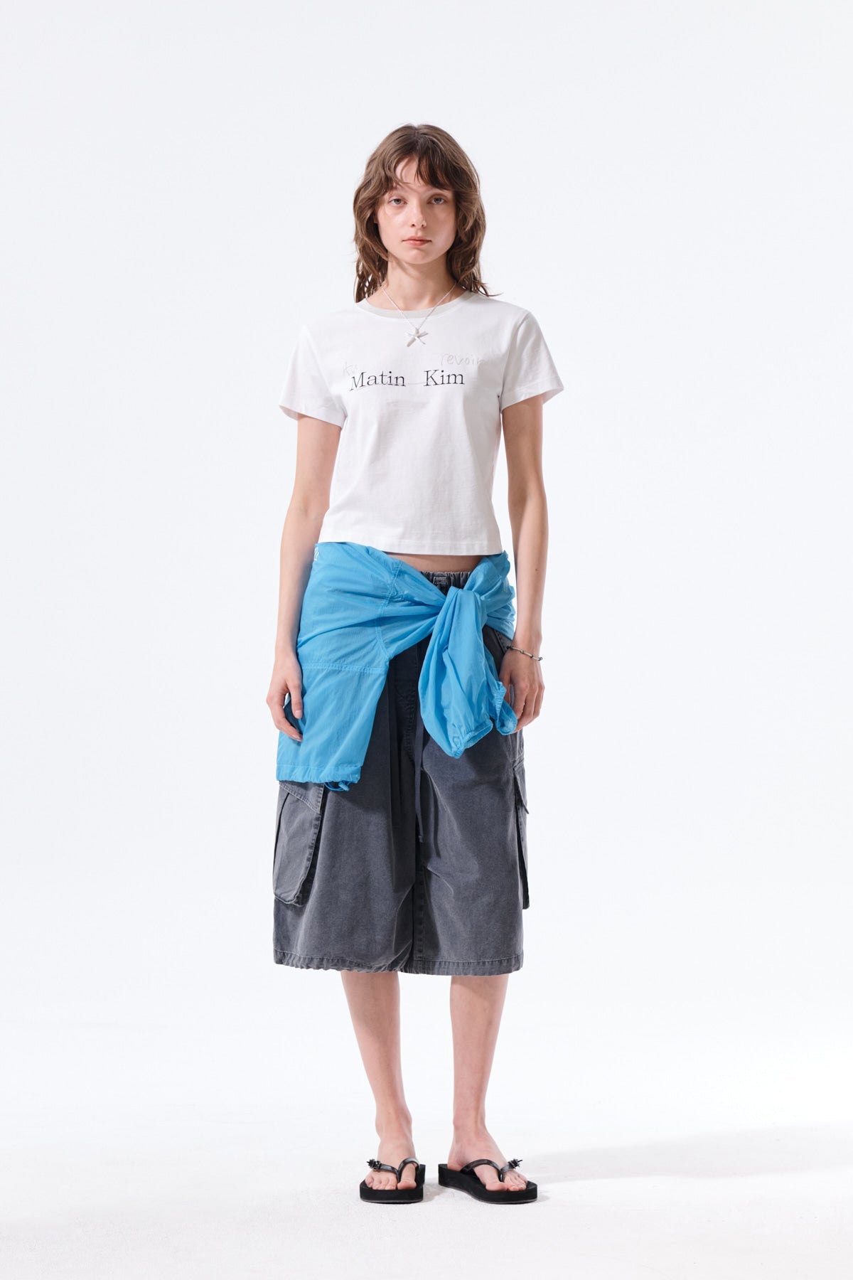 MATIN KIM TONAL RIB LOGO CROP TOP IN WHITE