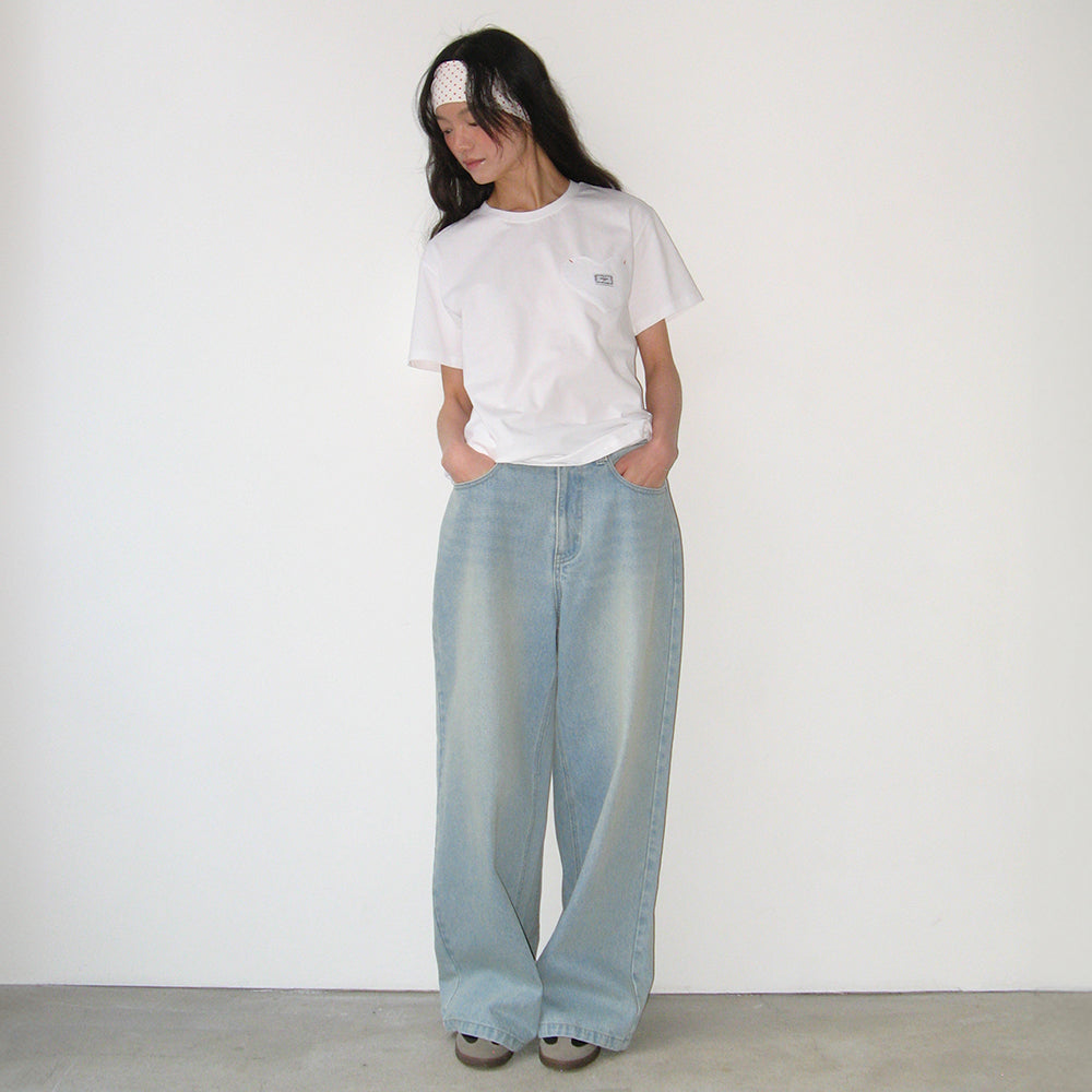 RONRON HEART POCKET OVER FIT SHORT SLEEVE T SHIRT WHITE