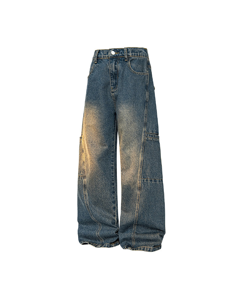 Washed distressed straight leg pants
