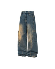 Washed distressed straight leg pants