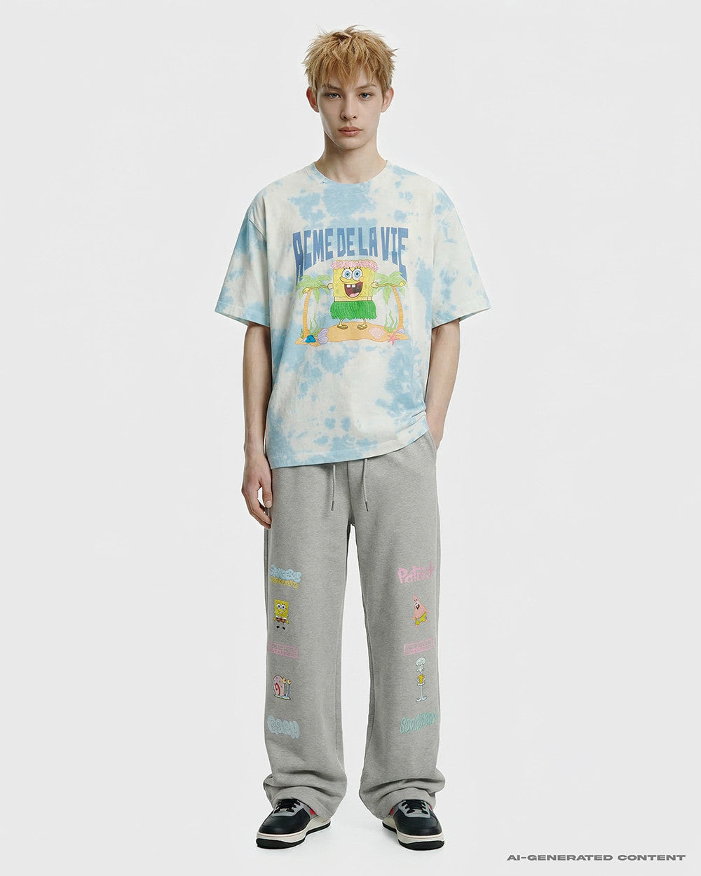 ADLV HULA DANCE SPONGEBOB SHORT SLEEVE T-SHIRT BLUE