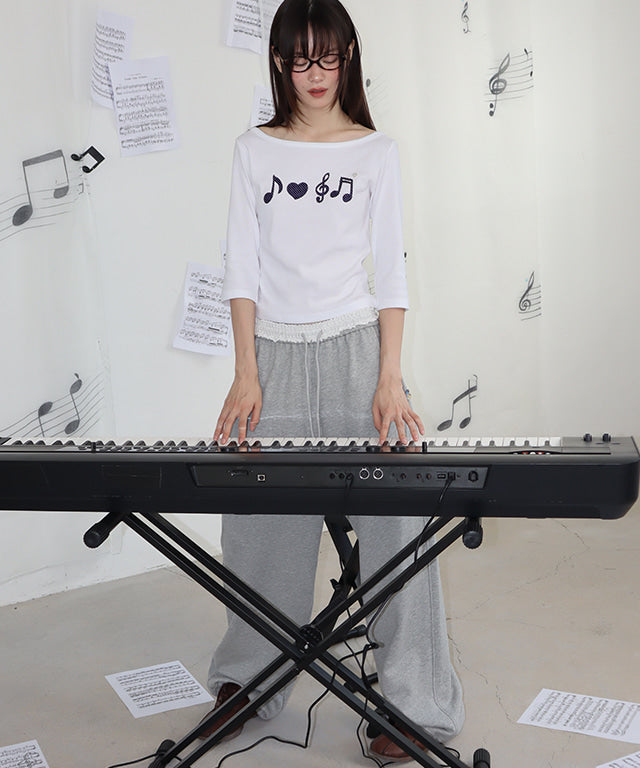RONRON EART MUSIC NOTE SLIM FIT QUARTER SLEEVE WHITE