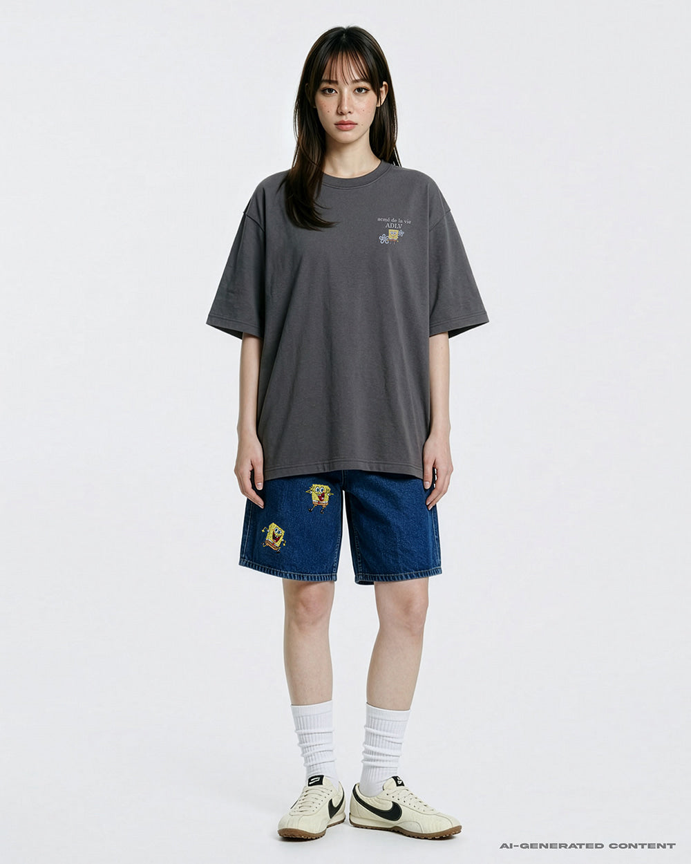 ADLV SPONGEBOB BASIC LOGO SHORT SLEEVE T-SHIRT CHARCOAL
