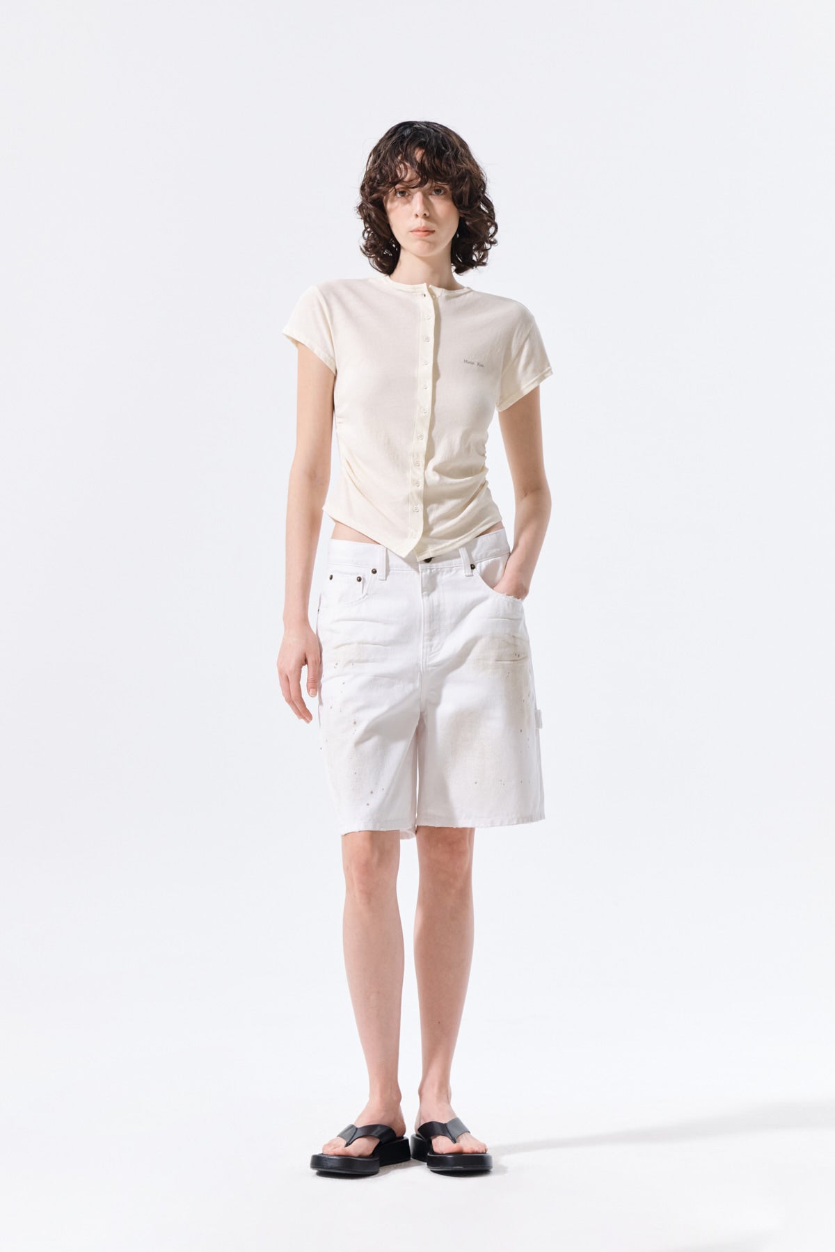 MATIN KIM SIDE SHIRRING BUTTON TOP IN CREAM