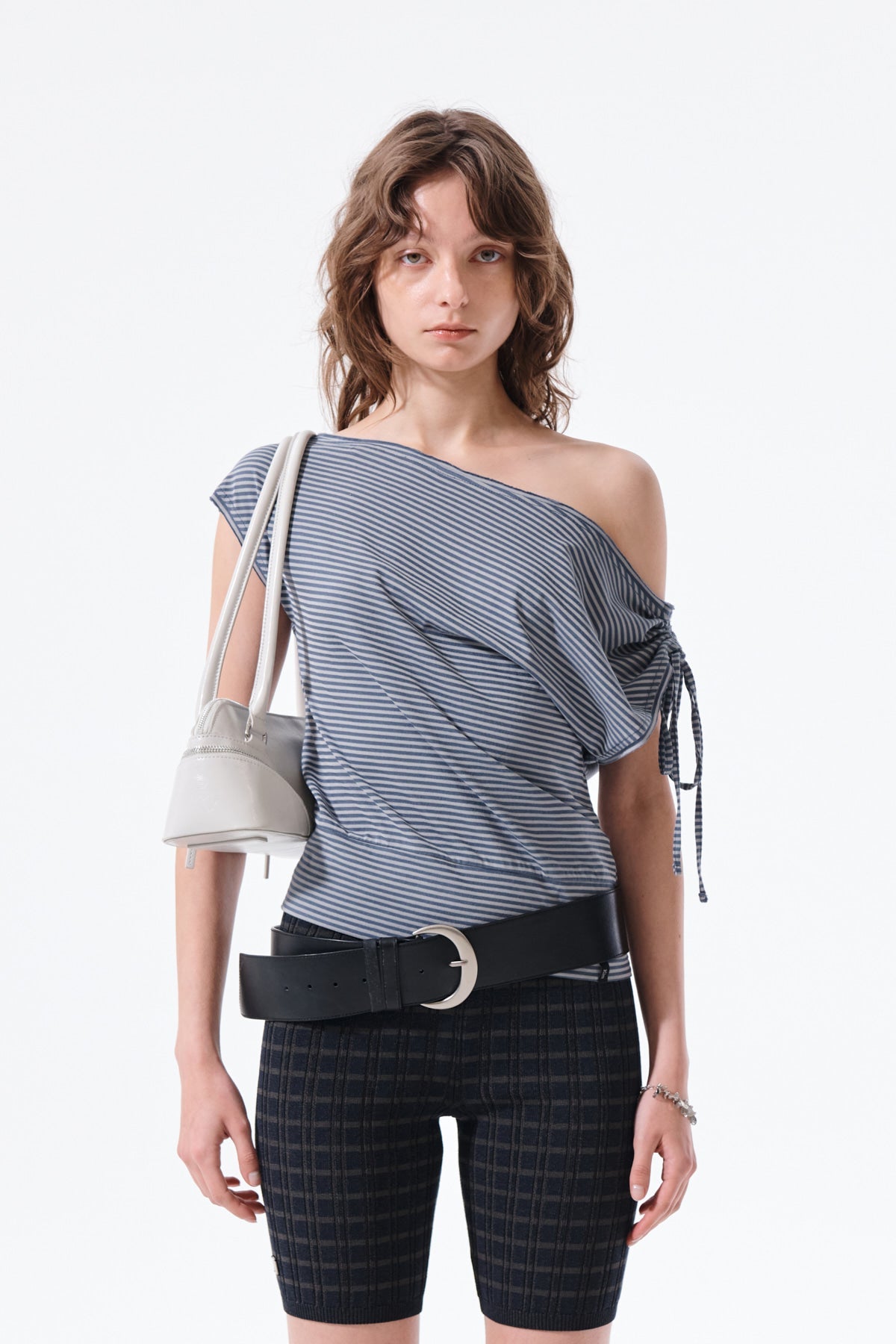 MATIN KIM DRAPED ASYMMETRIC SLEEVELESS TOP IN SMOKE BLUE
