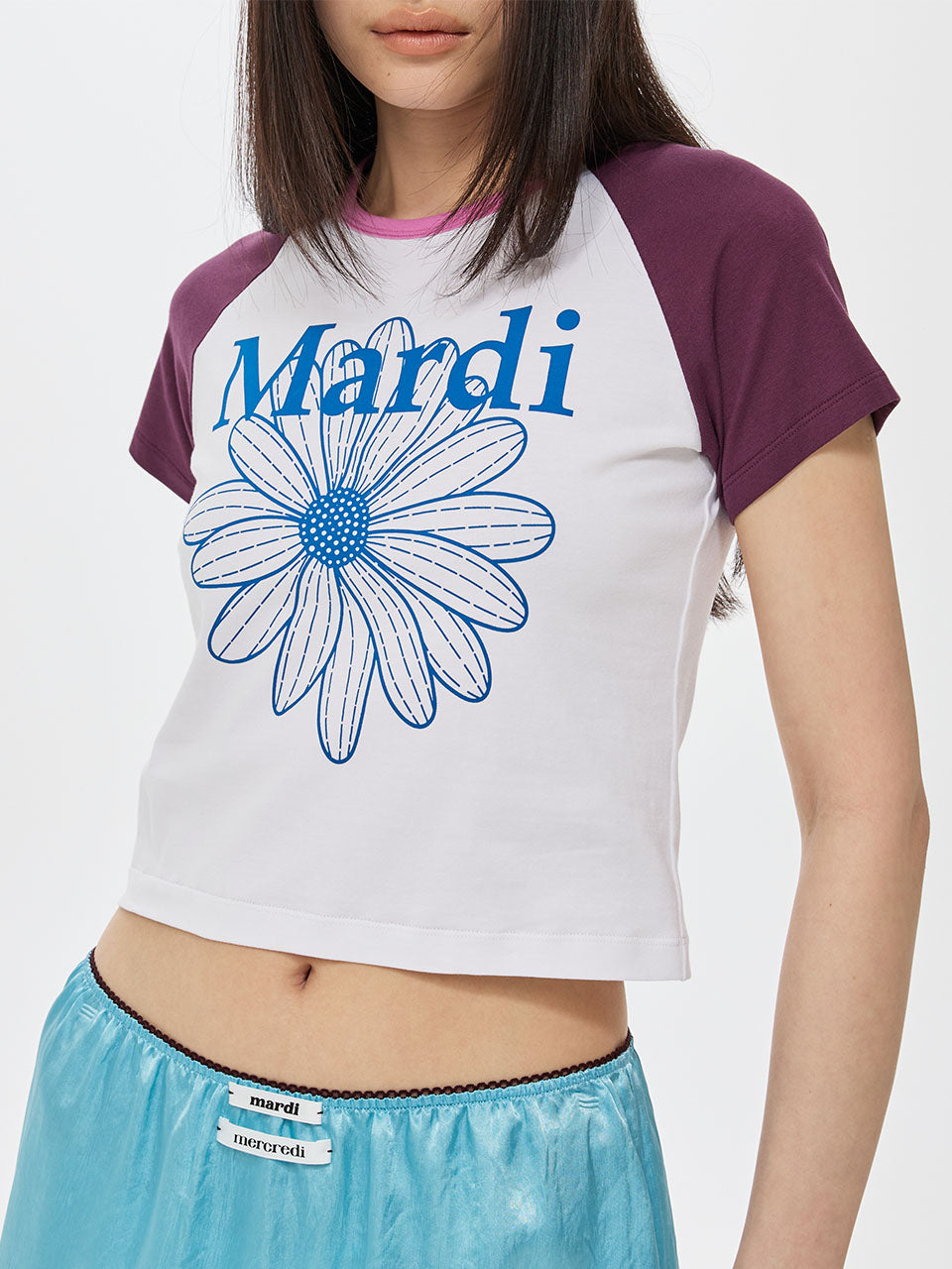 MARDI CROPPED TSHIRT RAGLAN FLOWERMARDI_WHITE BLUE