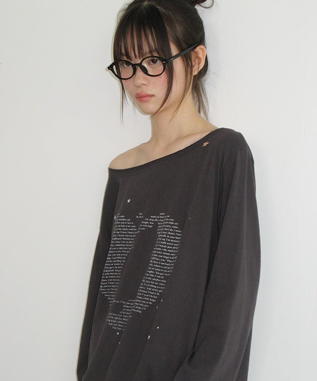 RONRON TYPE CAT OFF SHOULDER LONG SLEEVE CHARCOAL
