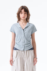 MATIN KIM SIDE SHIRRING BUTTON TOP IN LIGHT BLUE