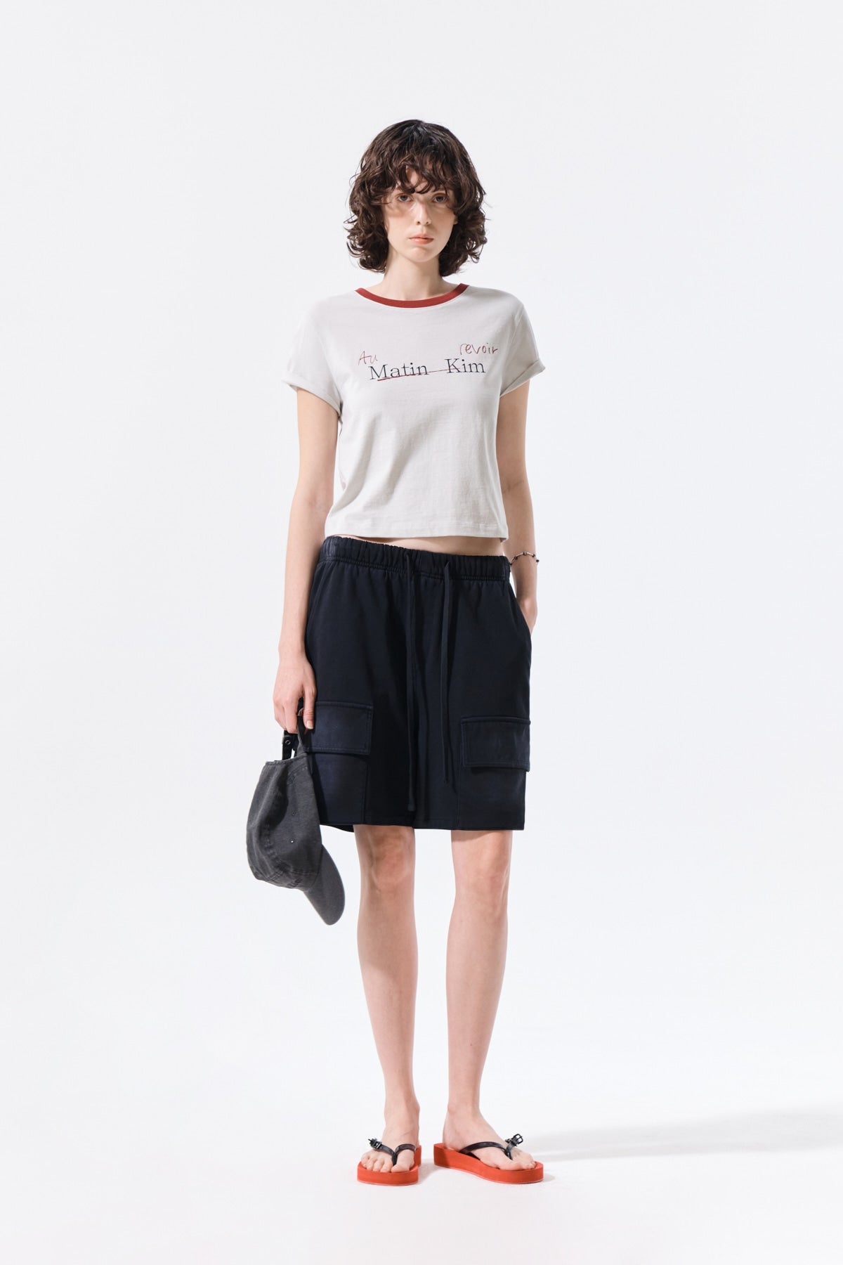 MATIN KIM TONAL RIB LOGO CROP TOP IN GREY