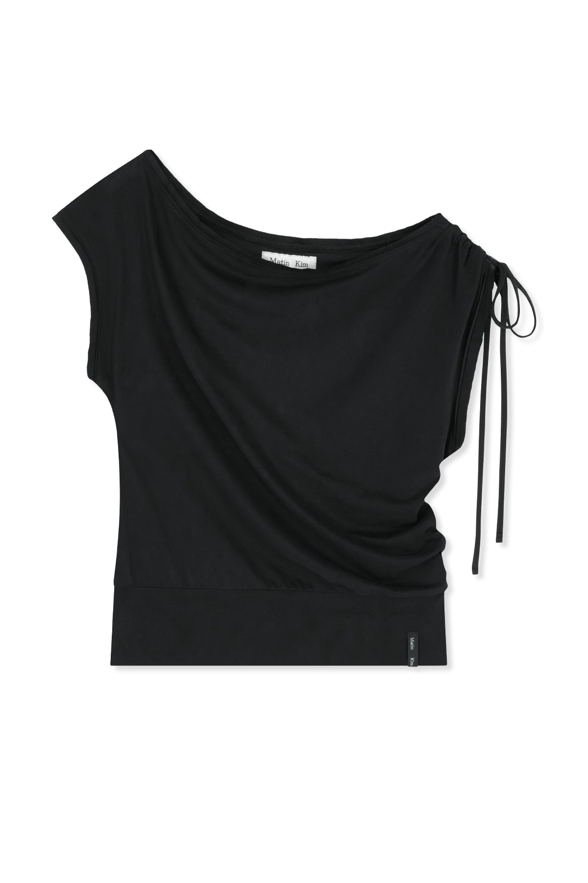 MATIN KIM DRAPED ASYMMETRIC SLEEVELESS TOP IN BLACK