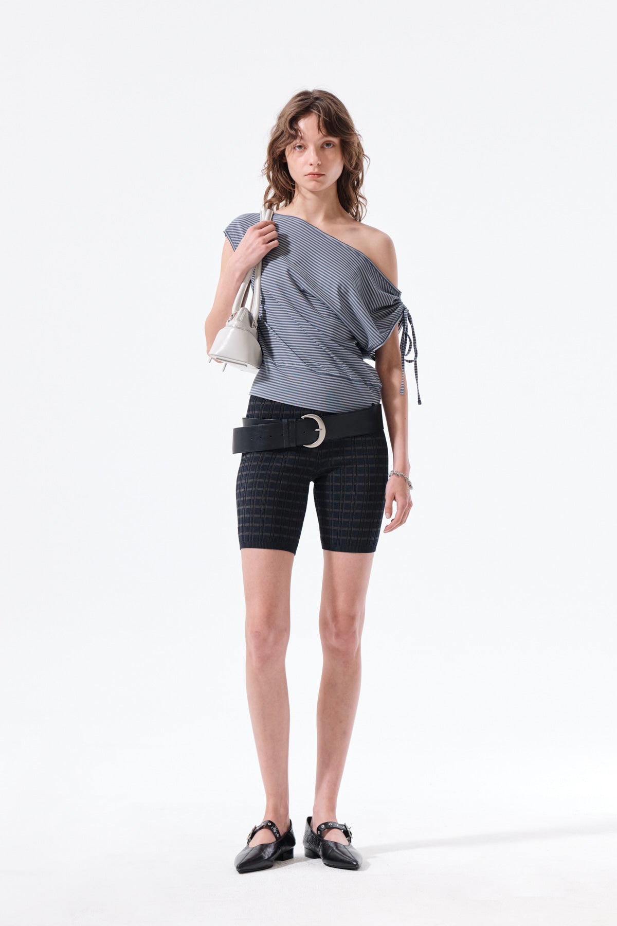 MATIN KIM DRAPED ASYMMETRIC SLEEVELESS TOP IN SMOKE BLUE