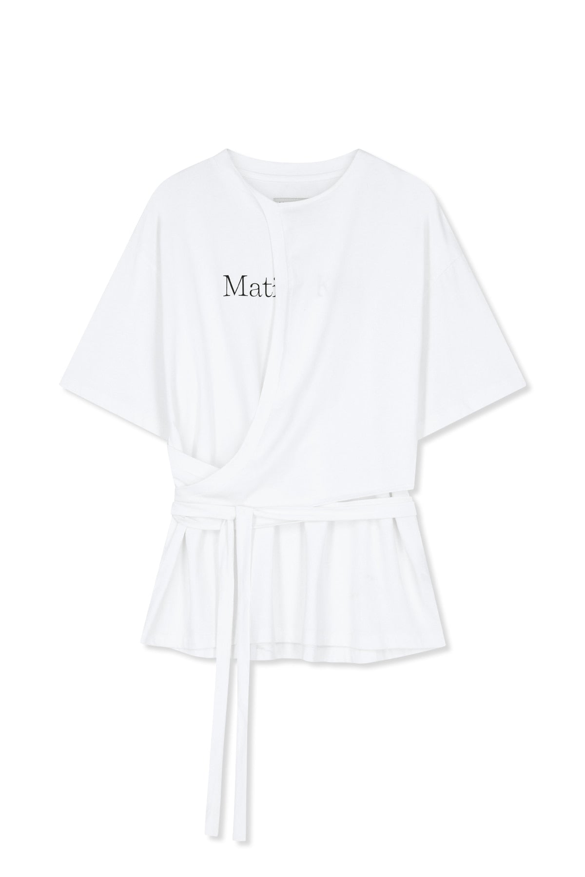 MATIN KIM TIE DETAIL DRAPED LOGO TOP IN WHITE