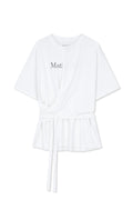 MATIN KIM TIE DETAIL DRAPED LOGO TOP IN WHITE