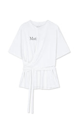 MATIN KIM TIE DETAIL DRAPED LOGO TOP IN WHITE