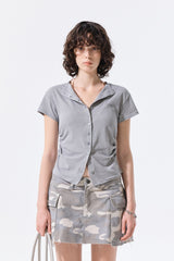 MATIN KIM SIDE SHIRRING BUTTON TOP IN GREY