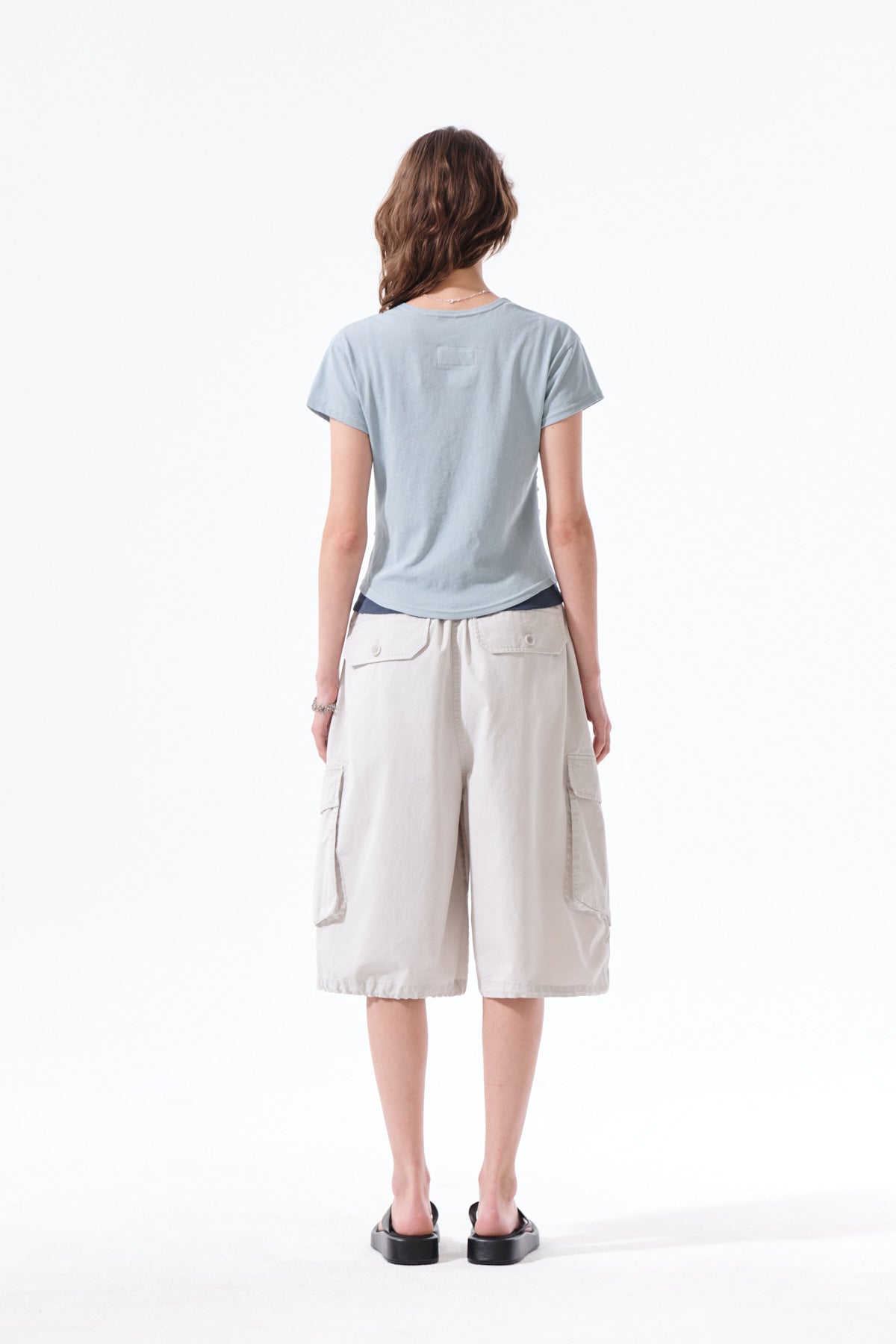 MATIN KIM SIDE SHIRRING BUTTON TOP IN LIGHT BLUE