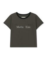MATIN KIM TONAL RIB LOGO CROP TOP IN CHARCOAL