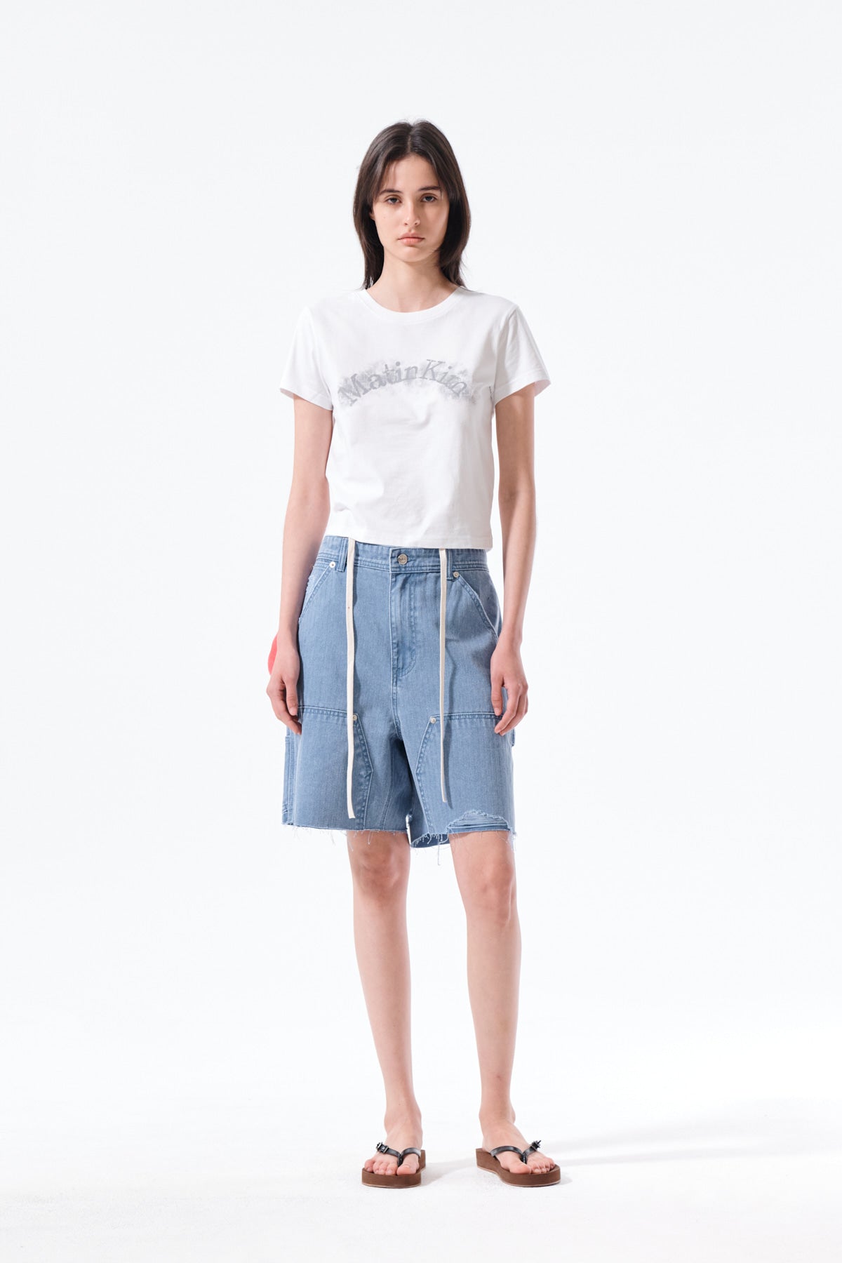 MATIN KIM ARCH LOGO CROP TOP IN WHITE