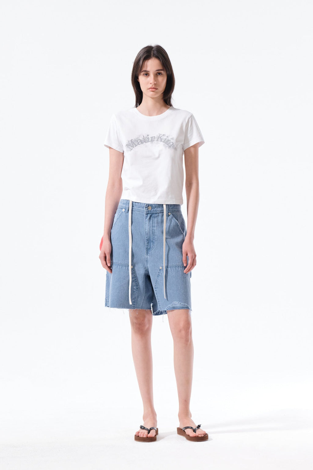 MATIN KIM ARCH LOGO CROP TOP IN WHITE