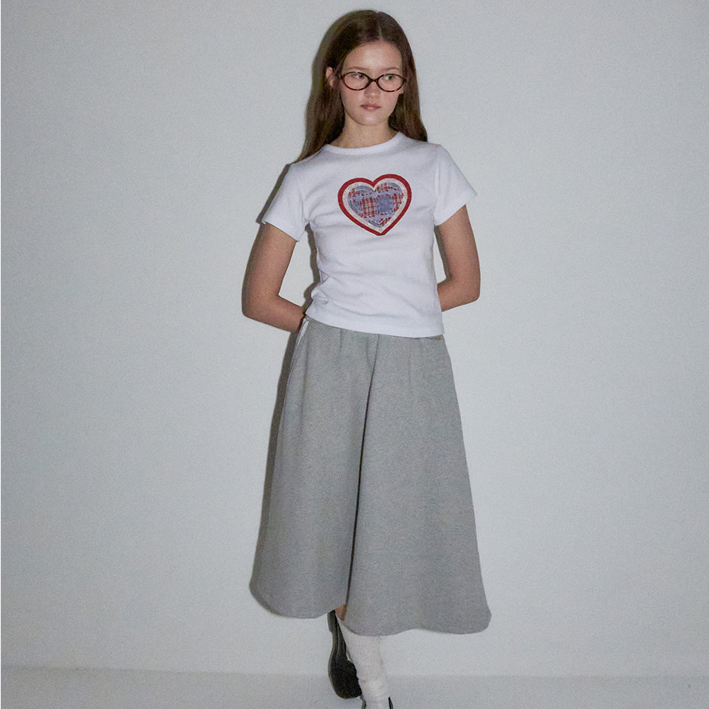 RONRON SHAPE APPLIQUE SLIM CROP T SHIRTS HEART WHITE
