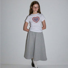 RONRON SHAPE APPLIQUE SLIM CROP T SHIRTS HEART WHITE